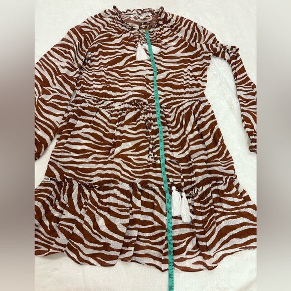 Veronica Beard Danica Tasseled Gathered Animal Print Mini Dress Size S - Picture 10 of 12